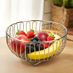 Plantex Stainless Steel Fruit Basket for Dining Table/Onion Potato Rack for Kitchen/Wired Fruit Bowl for Countertop Storage Chrome Finish-1