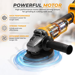 Plantex Cordless Angle Grinder 21V/Brushless Motor/125mm Cutting Disc/0-7000 RPM/Variable Speed Angle Grinder with 2 Batteries/Charger & Carrying Case Yellow (APS-ML-A005)-3