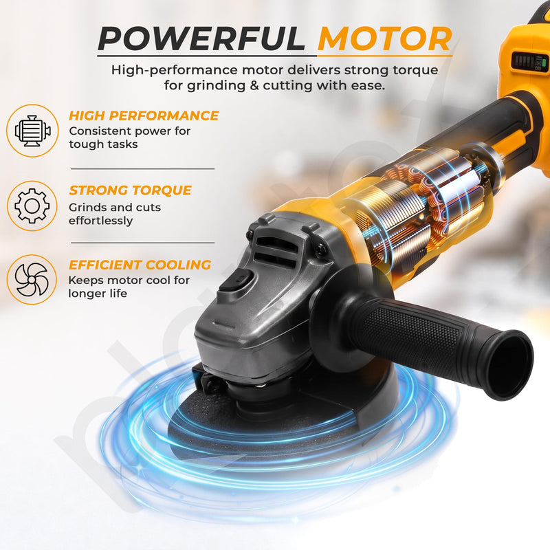 Plantex Cordless Angle Grinder 21V/Brushless Motor/125mm Cutting Disc/0-7000 RPM/Variable Speed Angle Grinder with 2 Batteries/Charger & Carrying Case Yellow (APS-ML-A005)-3