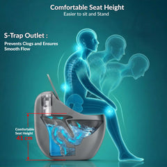 Plantex Imported Ceramic Western Toilet/Rimless Commode for Toilet/Siphonic Vacuum Jet Flush One Piece Commode With Soft Close Toilet Seat - S Trap Outlet (Glossy Grey)-5