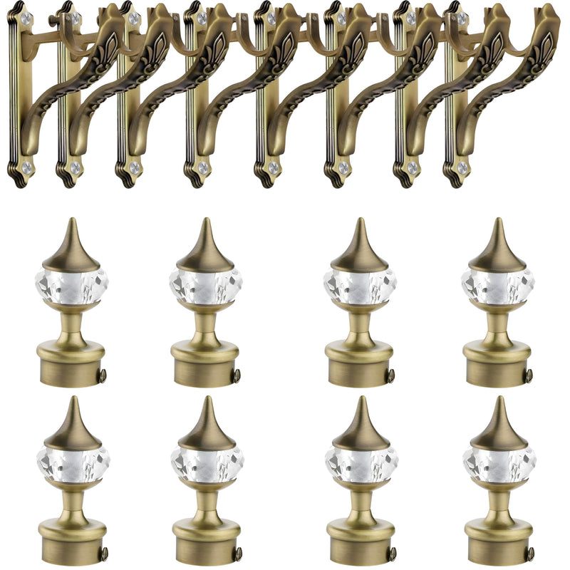 Plantex Heavy Duty Aluminium Diamond Curtain Holder/Curtain Brackets/Curtain Rod Holder with Support 1 Inch Rod (Brass Antique - 4 Pair)-1