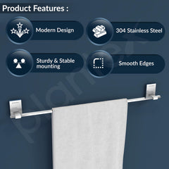 Plantex 304 Grade Stainless Steel 24 inch Single Towel Rod/Towel Holder for Bathroom/Towel Bar/Hanger/Stand/Bathroom Accessories - Senso (Chrome)-5