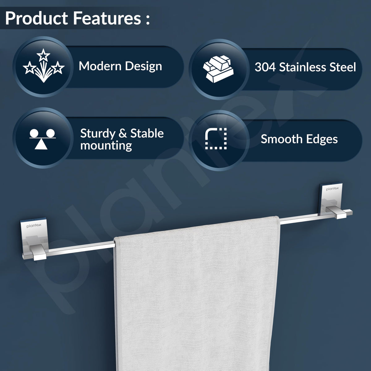 Plantex 304 Grade Stainless Steel 24 inch Single Towel Rod/Towel Holder for Bathroom/Towel Bar/Hanger/Stand/Bathroom Accessories - Senso (Chrome)-5