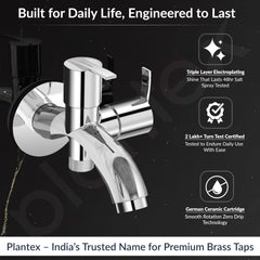 Plantex Pure Brass 2 in 1 Tap for Washing Machine with Water Saving Nozzle for Kitchen Tap/2-Way Bib Cock with Brass Wall Flange & Teflon Tape -7 Year Warranty (AQ-1407-Chrome)-3