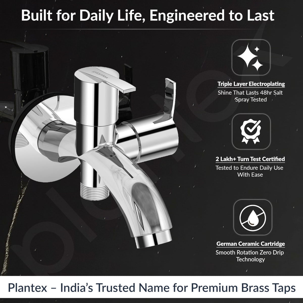 Plantex Pure Brass 2 in 1 Tap for Washing Machine with Water Saving Nozzle for Kitchen Tap/2-Way Bib Cock with Brass Wall Flange & Teflon Tape -7 Year Warranty (AQ-1407-Chrome)-3