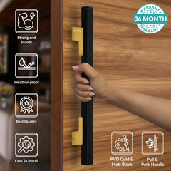 Plantex Door Handle/17 Inch Main Door Handle/Handle for Wooden Door/Pull-Push Door Handle/Door Accessories (Pack of 1, Black, Gold)-2