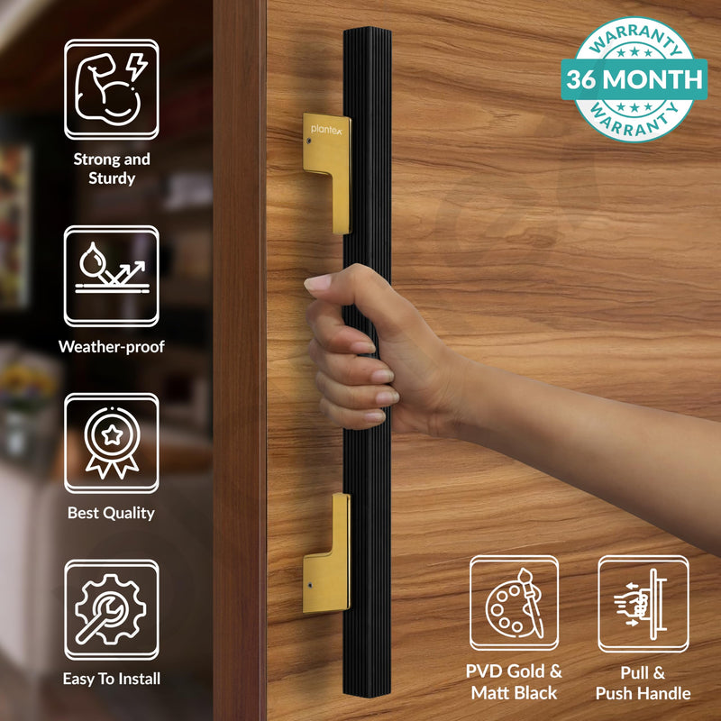 Plantex Door Handle/17 Inch Main Door Handle/Handle for Wooden Door/Pull-Push Door Handle/Door Accessories (Pack of 1, Black, Gold)-2