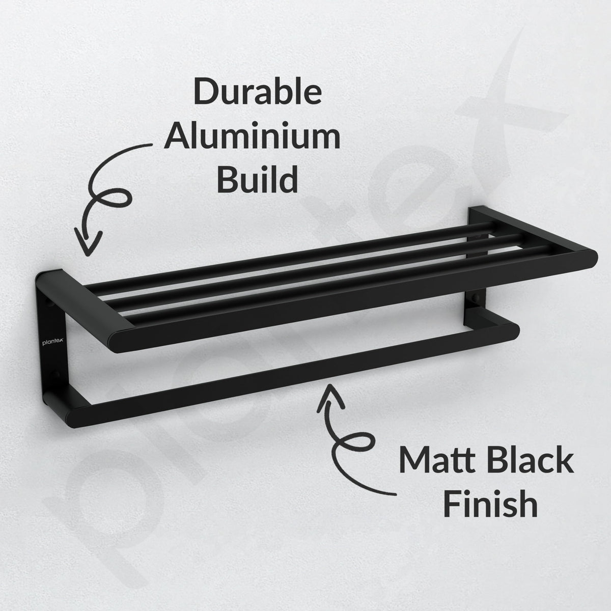 Plantex Space Aluminium Towel Rack with Fix Towel Rod/Towel Bar/Towel Hanger/Towel Stand for Bathroom/Bathroom Accessories (Black)-5