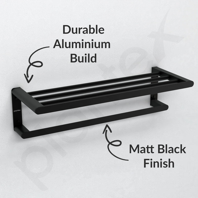 Plantex Space Aluminium Towel Rack with Fix Towel Rod/Towel Bar/Towel Hanger/Towel Stand for Bathroom/Bathroom Accessories (Black)-5