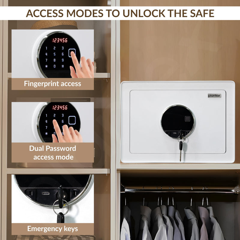 Plantex Digital Safe Locker For Home/23 Litre Safety Locker Box with Biometric Touchscreen Display & Dual Code Access Master & User/LED Light/Emergency Key/2 Years Warranty By Plantex - (White)-6