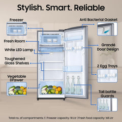 Samsung 183 L, 3 Star, Digital Inverter, Direct-Cool Single Door Refrigerator (RR20H1Y23S8/HL, Silver, Elegant Inox, Single Touch Defrost, 2026 Model)-4