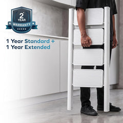 Corvids 4-Step Heavy-Duty Carbon Steel Step Stool, 2-Year Warranty, Anti-Slip Wide Steps, Portable Multipurpose Folding Step Ladder for Home, Kitchen & Office Use (White)