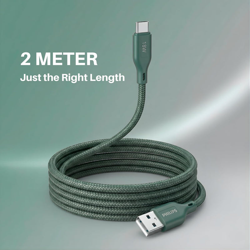 Philips DLC4160AT/94 18W Type-A to Type-C Fast Charging Cable (2m, Crystal Teal)
