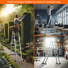 Corvids 14.5 Feet (16 Steps) Portable & Compact Folding Aluminium Multipurpose Super Ladder | 2-Year Warranty | Ladder for Home & Industrial Use - Capacity 120 Kg