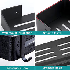Plantex Bathroom Shelf for Wall/Space Aluminium Wall Mounted Shelf for Bathroom with Removable Hooks/Floating Shelf/Bathroom Organiser - 12x5 inches, Black (Pack of 1)-4