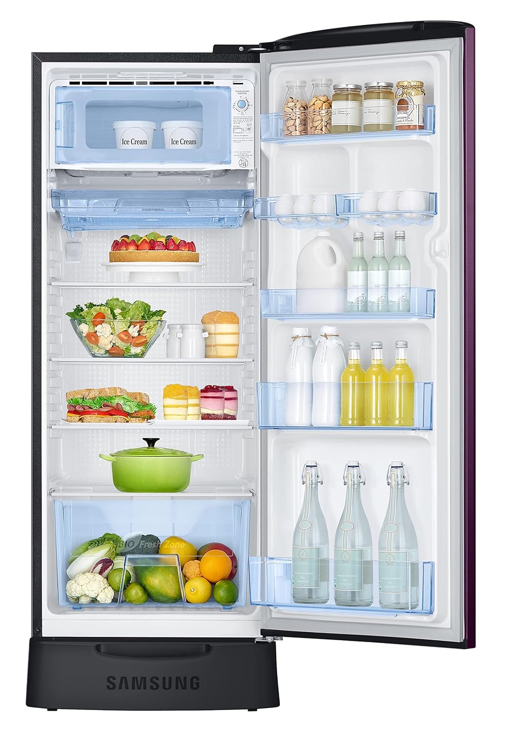 Samsung 223L 3 Star Inverter Direct-Cool Single Door Refrigerator Appliance (RR24C2823CR/NL,Camellia Purple) Base Stand Drawer-4