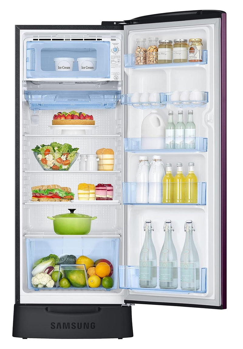 Samsung 223L 3 Star Inverter Direct-Cool Single Door Refrigerator Appliance (RR24C2823CR/NL,Camellia Purple) Base Stand Drawer-4