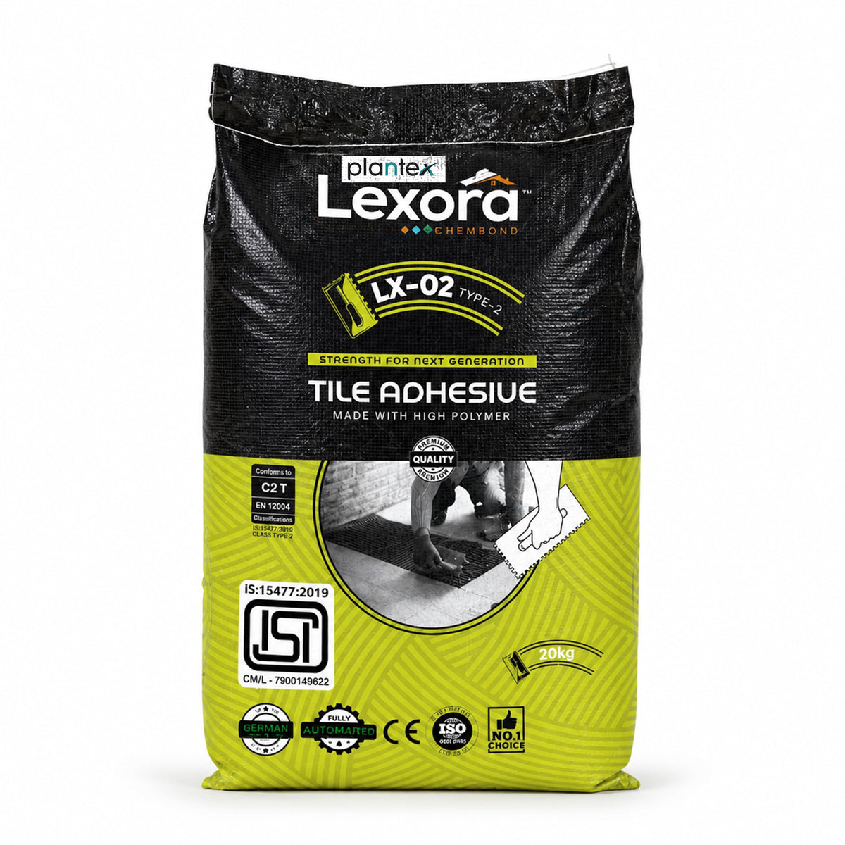 Plantex Lexora Tile Adhesive for Terracotta/Ceramic & Quarry Tiles/Polymer Modified Cement Adhesive for Floor & Wall Tiles Fixing/ Kitchen & Bathroom‚ Use - 20kg (LX-02, Grey)