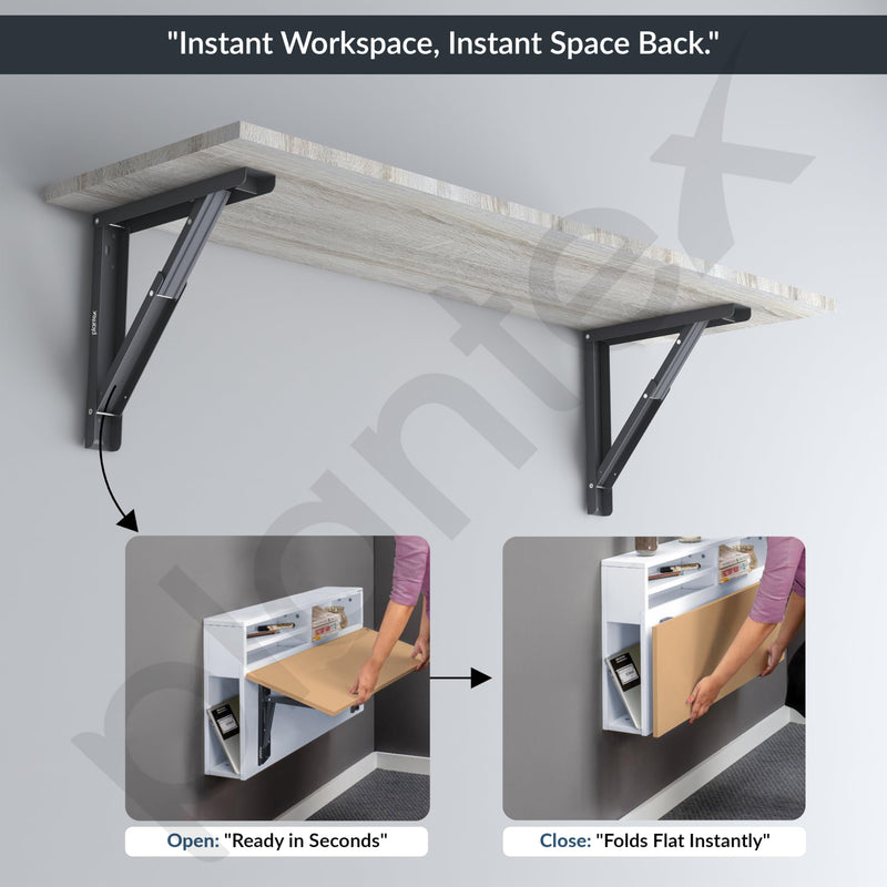 Plantex Heavy Duty 16 Inch Foldable Table Bracket/GI Steel Multipurpose Shelf Bracket/Space Saving Wall Bracket/Folding Bracket for Home & Office - Pair of 1 (Grey)-6
