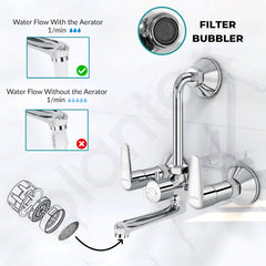 Plantex Pure Brass Wall Mixer for Bathroom 2 in 1 with L-Bend Connector/Tap Mixer/Nickel Chrome Mirror Finish Mixture Tap with Water Saving Aerotor - (DOL-2320-Chrome)-3