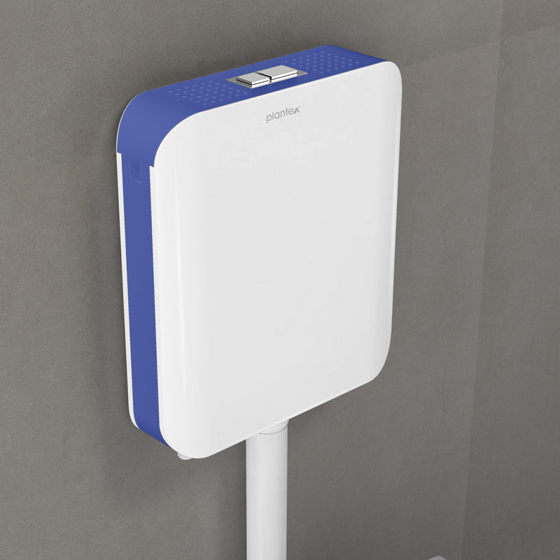 Plantex Commode Flush Tank for Toilet with 7 LTR Water Capacity/Dual Tone and Slim Polypropylene Flush Tank with Internal Accessories - Pack of 1 (Blue & White)-1