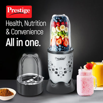 Prestige Nutri-Mix 2.0, 350W Mixer Grinder with 2 Multipurpose Jars | Compact Design | Dual Safety Interlock System | Extra Lids for Storage | Black & Grey