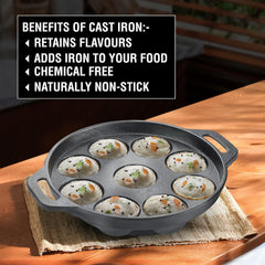 Prestige Cast Iron Cookware Black Paniyarakkal 20cm|Even Heat Distribution| Scratch Resistant | Gas and Induction Compatible | Heavy Gauge-Lasts for Generations
