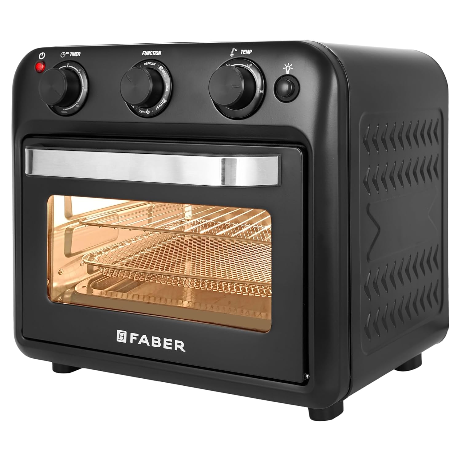 Faber 20 liter 1500 Watts Air Fryer Oven|Fry, Bake, Roast, Toast, Defrost, Grill, Reheat & Broil|85% Less Oil|Temperature & Timer Control, Preset Cooking Options, Convection Function, Auto-Off|(Black)