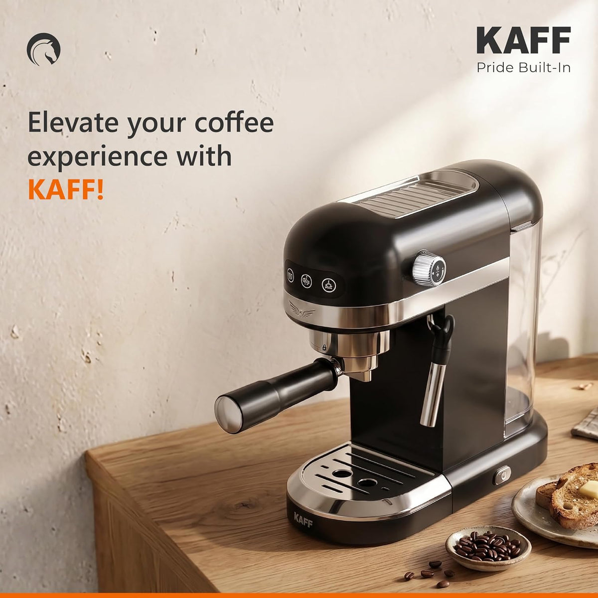 Kaff Fontana 1350 Watts Espresso Coffee Maker, 19 Bar High Pressure Pump, Steam Espresso Coffee, Detachable Frothing Noz