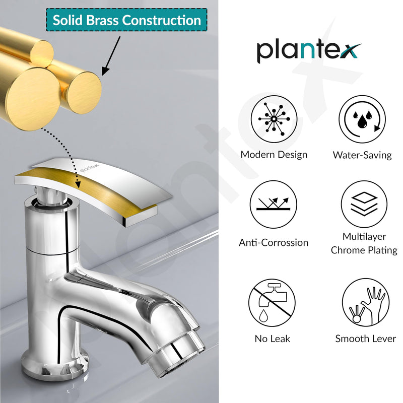 Plantex Pure Brass Pillar Tap For Wash Basin With Teflon Tape Single Lever Basin Tap Tabletop For Wash Basin Water Faucet ZUR-1501 Chrome-6