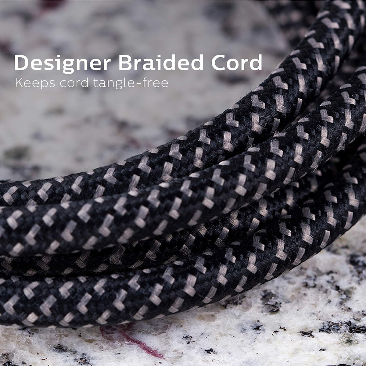 Philips SPC3064BD/37 6-Outlet Power Strip, Designer Braided Power Cord, Flat Plug Extension Cord