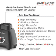 Vidiem Jumbo Mix Pro 1000W Mixer Grinder (Black) | 3 Leakproof Jars | Self-Locking Jars for Wet & Dry Grinding | Double 