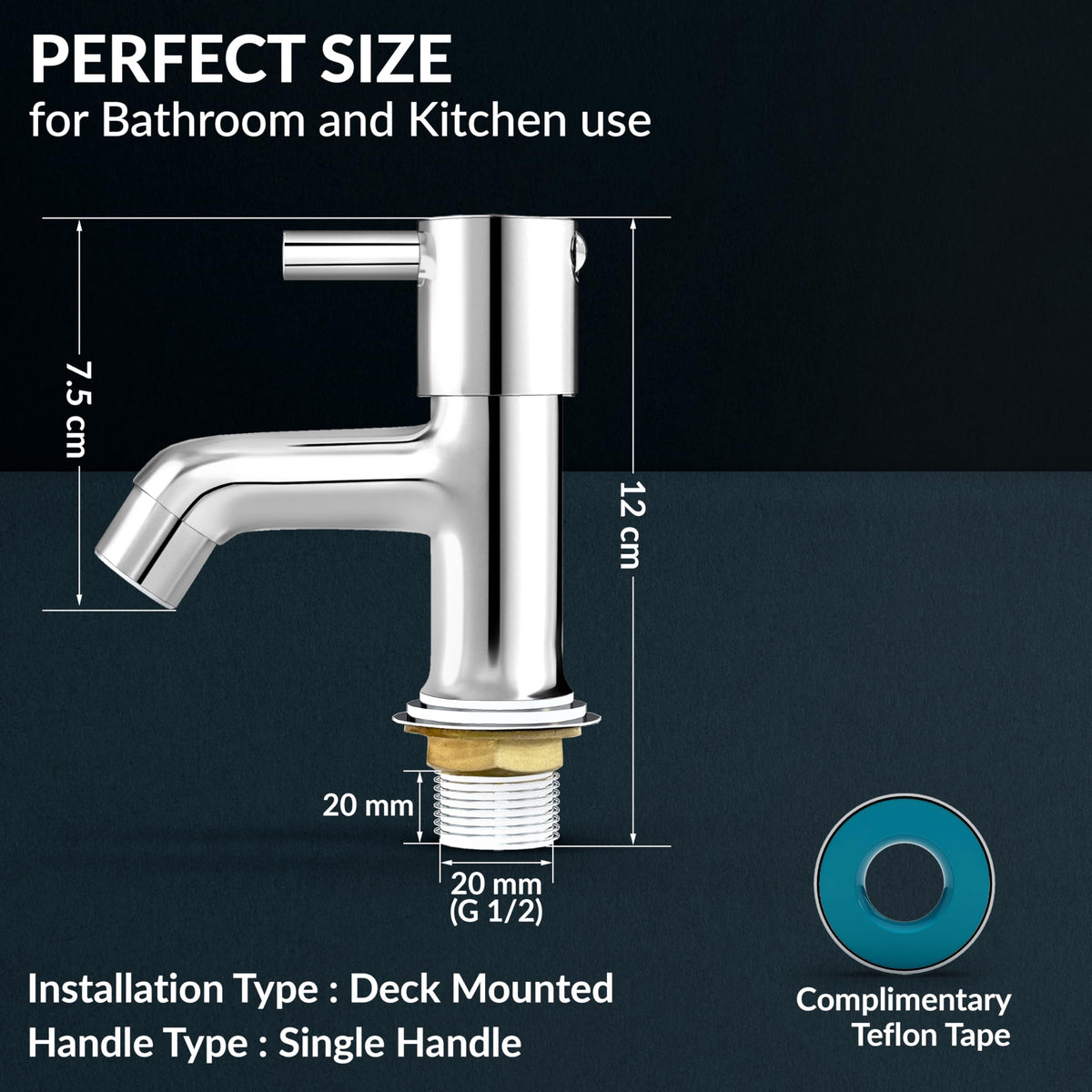 Plantex Brass Spindle Pillar Tap for Wash Basin with Water Saving Aerator/Tabletop Wash Basin tap/Bathroom Tap-(MKS-1273-Chrome)-4