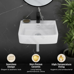 Plantex Ceramic Wall Hung Basin/Washbasin for Bathroom/Wall Mounted Wash Basin with 10 Years Glaze Warranty/Rectangle Sink for Home/Office (Bolt-White- 16x12x5 inch)-3