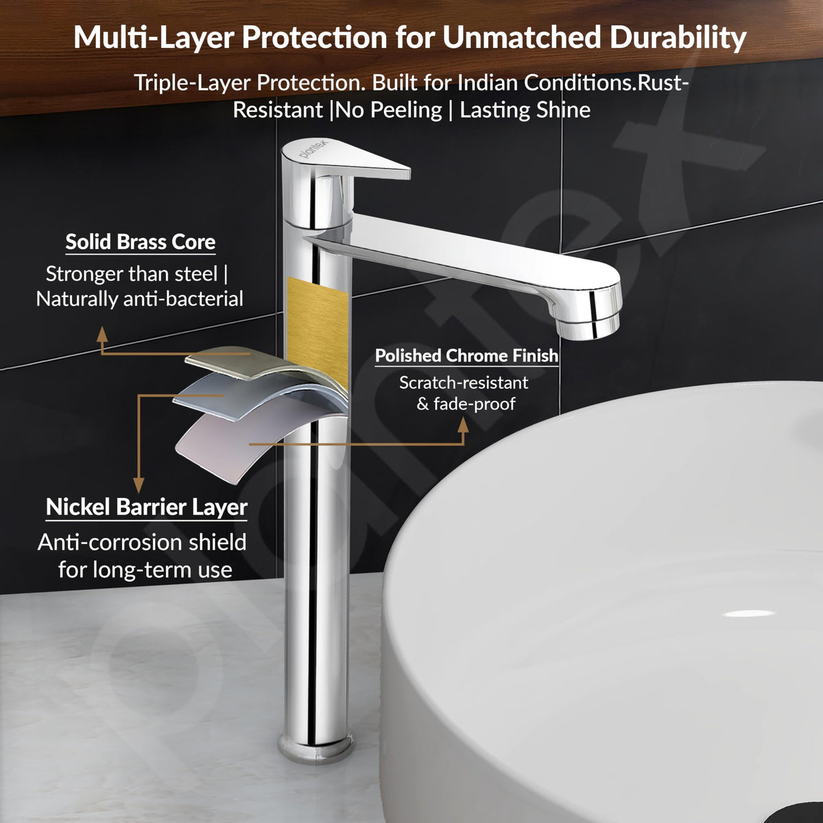 Plantex Pure Brass Pillar Tap for Wash Basin with Water Saving Nozzle/High Neck Wash Basin Tap/Pillar Cocke for Basin with 7 Year Warranty- (PAC-1804-Mirror Chrome)-5