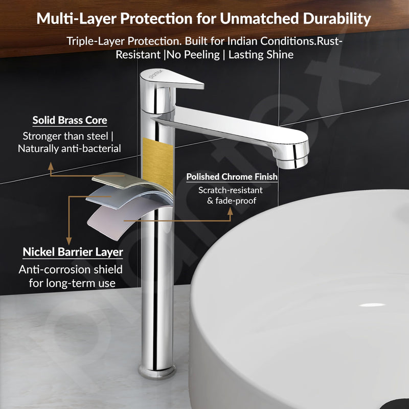 Plantex Pure Brass Pillar Tap for Wash Basin with Water Saving Nozzle/High Neck Wash Basin Tap/Pillar Cocke for Basin with 7 Year Warranty- (PAC-1804-Mirror Chrome)-5
