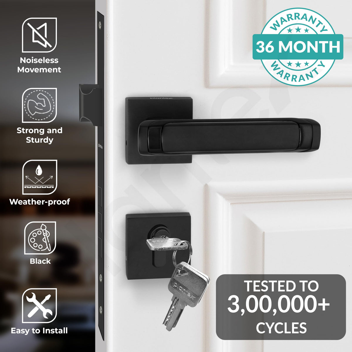 Plantex Triple Security Door Lock for Home/Main Door Lock Set with 3 Years of Warranty/Mortise Lock for Door with Brass Lock Body & Cylinder (7127, Z Black & DC Black)-2