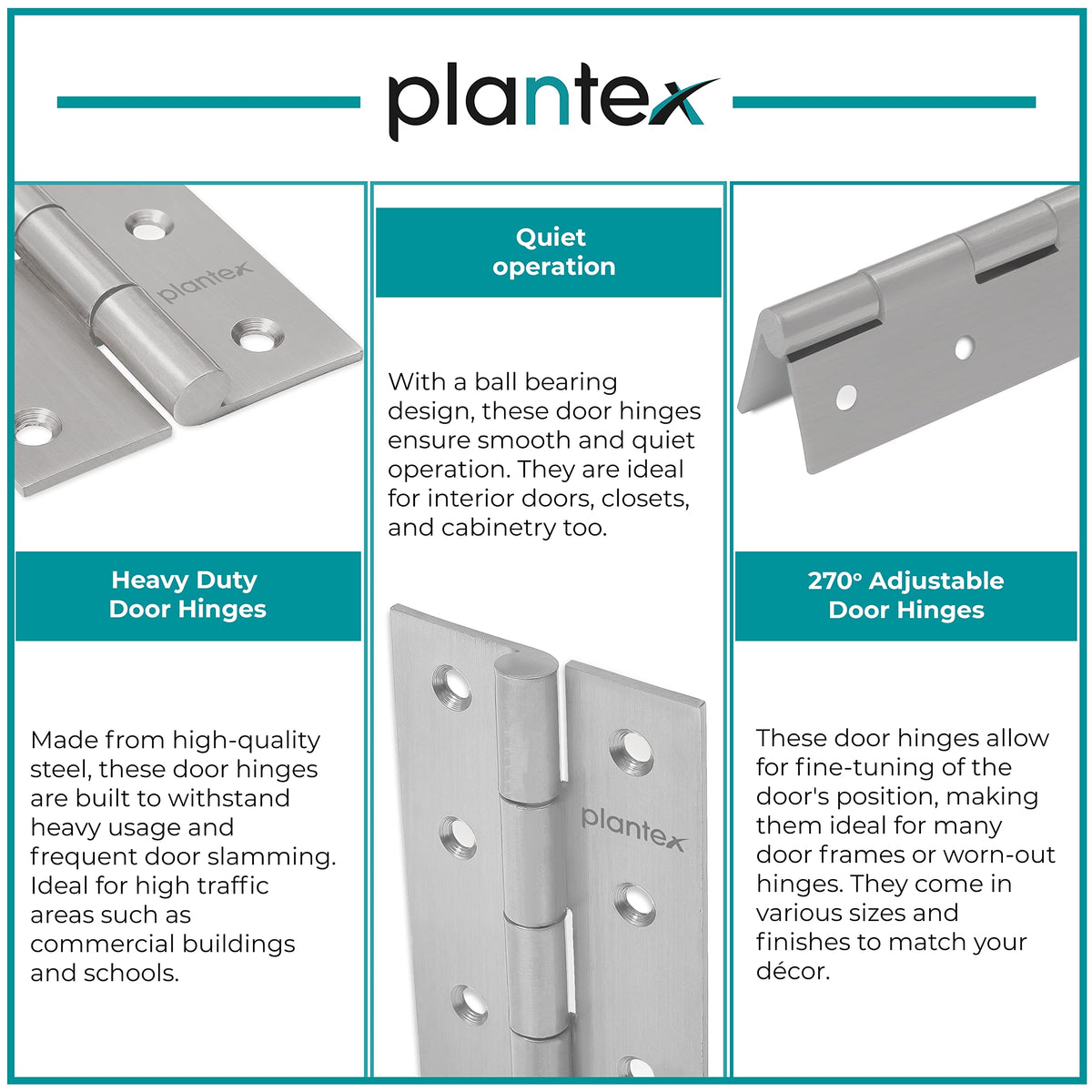 Plantex Stainless Steel Door Hinges 3 inch x 16 Gauge/1.5 mm Thickness Home/Office/Hotel for Main Door/Wooden/Bedroom/Kitchen/Kabza - Pack of 3 (Satin Matt)-6