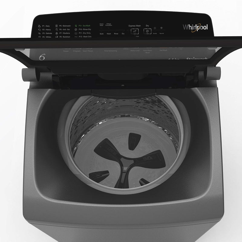 Whirlpool 6.5 Kg 4 Star StainWash Fully-Automatic Top Loading Washing Machine (STAINWASH PRO H 6.5, Shiny Grey, In-Built Heater)