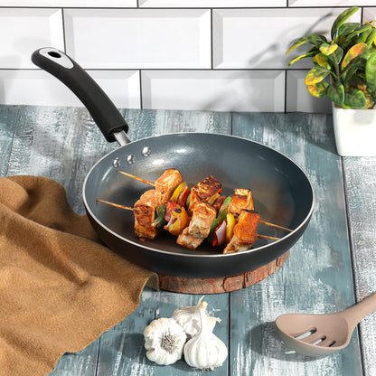 Vinod Zest Ceramica Frypan - 24 cm | Natural Stick Free Deep Pan | Stylish Handle | Toxin Free | Induction and Gas Base | Scratch Resistant | 2 Year Warranty - Black