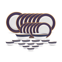La Opala Diva Sovrana Collection Opal Glass Crockery | for Family of 6 | Dinner Set 27 pcs Persian Silver | Plates & Bowls for Dining | Microwave Safe | 100% Vegetarian | Extra Strong | Light & White