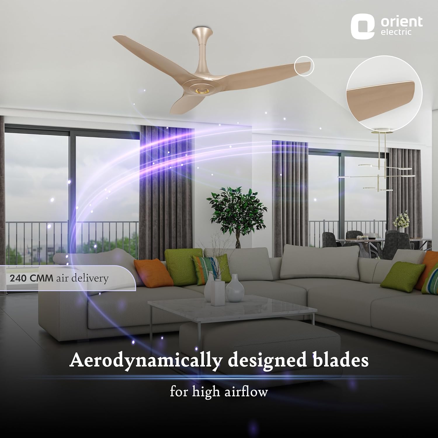 Orient Electric 1230 mm Aeroquiet ceiling fan |Best-in-class 18-pole motor | Rust-proof ABS blades |100% Copper motor |Silent fan for home ceiling| 2-year warranty | Mystic Gold, pack of 1