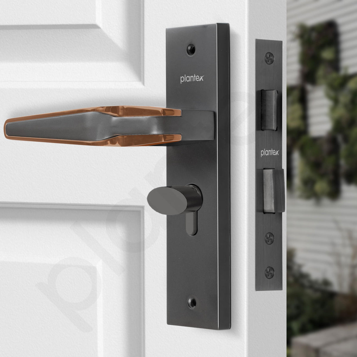Plantex Heavy Duty Door Lock Set - Main Door Lock Handle Set/Mortise Locks with 3 Keys, Brass Body & Cylinder (8064 - Grey & PVD Choco)-4