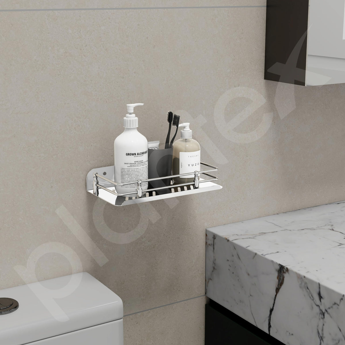 Plantex Wall Mounted Shelf for Bathroom/Stainless Steel Bathroom Shelf for Wall with Railings/Bathroom Accessories (9 inches, Chrome)-2