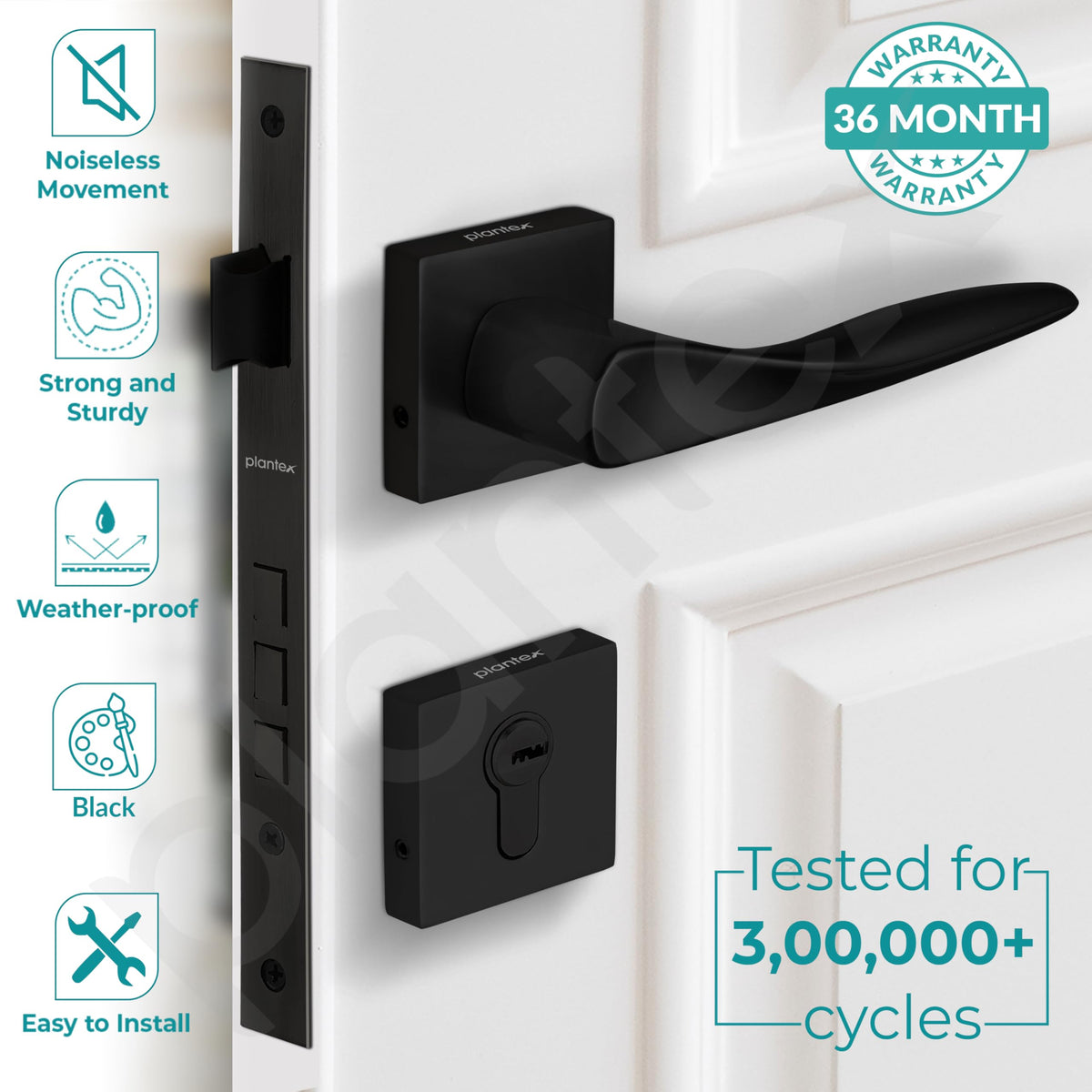 Plantex Premium Door Lock with 3 Years of Warranty/Main Door Lock for Home/Mortise Locks for Door - (PT-002- Black)-2