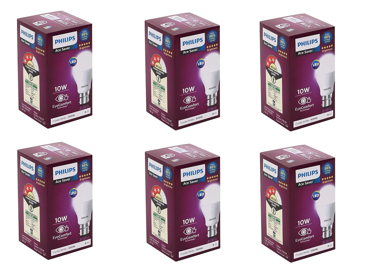 Philips Ace Saver 10W B22 LED Bulb,900lm, Cool Day Light, Pack of 6
