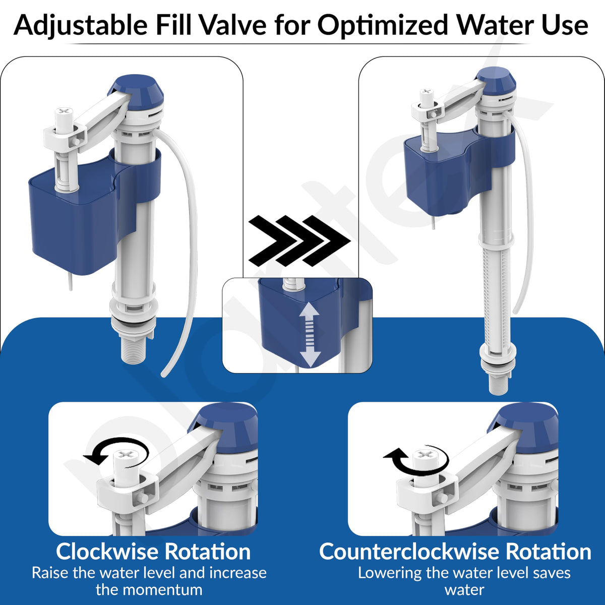 Plantex Anti-Siphon Toilet Flush Tank Fill Valve/Repair Kit 6" to 10" Adjustable for One Piece Commode/Ball Cocke for Flush Tank - Pack of 1 (White & Blue)-5