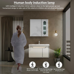 Plantex Unbreakable Wall Mount Wash Basin with Cabinet Full Set/Plywood Bathroom Vanity with Mirror, Coupling & Cabinet Motion Sensor Light (NZBC-35 - Beige)-4