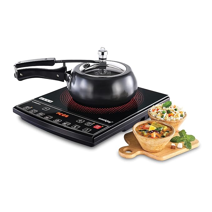 USHA Cookjoy Radiant Induction Cooktop 1600 Watts Cj1600Wwp with Keep Warm Option and 6 Indian Pre-Set Menu (Black)