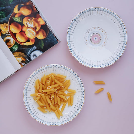 Magique by The Wishing Chair x ClayCraft : River of Flowers Coupe Pasta Plates Set of 2 | Ceramic Coupe Plates | Elegant Dinnerware for Pasta Salads Serving | Dishwasher Safe